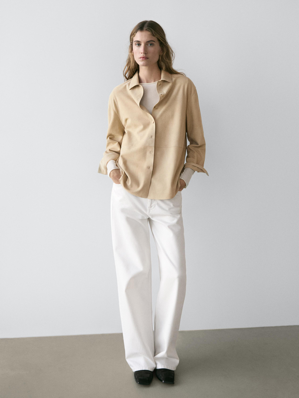 Massimo Dutti Прямые джинсы с высокой талией, экрю