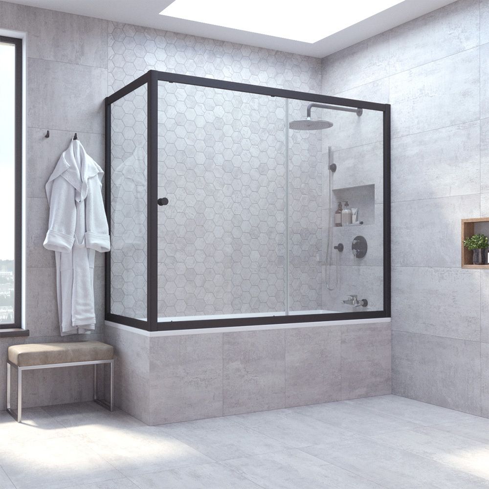 Шторка на ванну Vegas Glass ZV+ZVF NOVO профиль черный матовый, стекло прозрачное