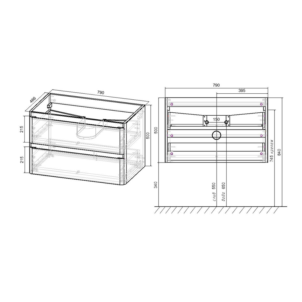 База под раковину Vico 800 подвесная, 2 выкатных ящика soft close, V.Oak, , шт