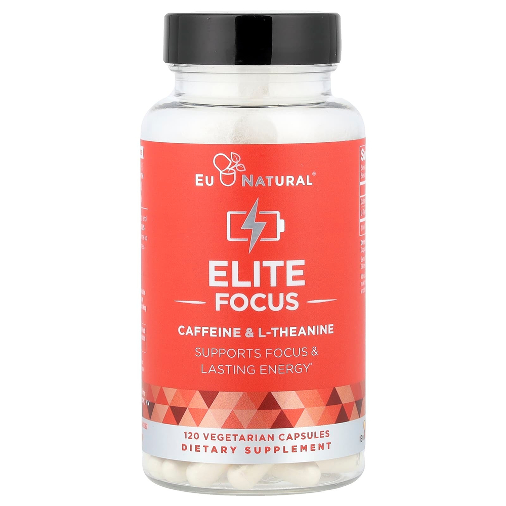 Eu Natural, Elite Focus, кофеин и L-теанин, 120 вегетарианских капсул