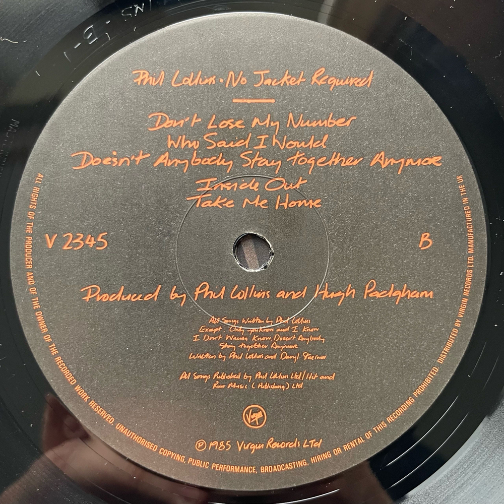 Винтажная виниловая пластинка LP Phil Collins No Jacket Required (Англия 1985) Sussudio