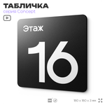 Табличка Этаж 16, на дверь и стену, навигационная и информационная, серия CONCEPT, 18х18 см, Айдентика Технолоджи