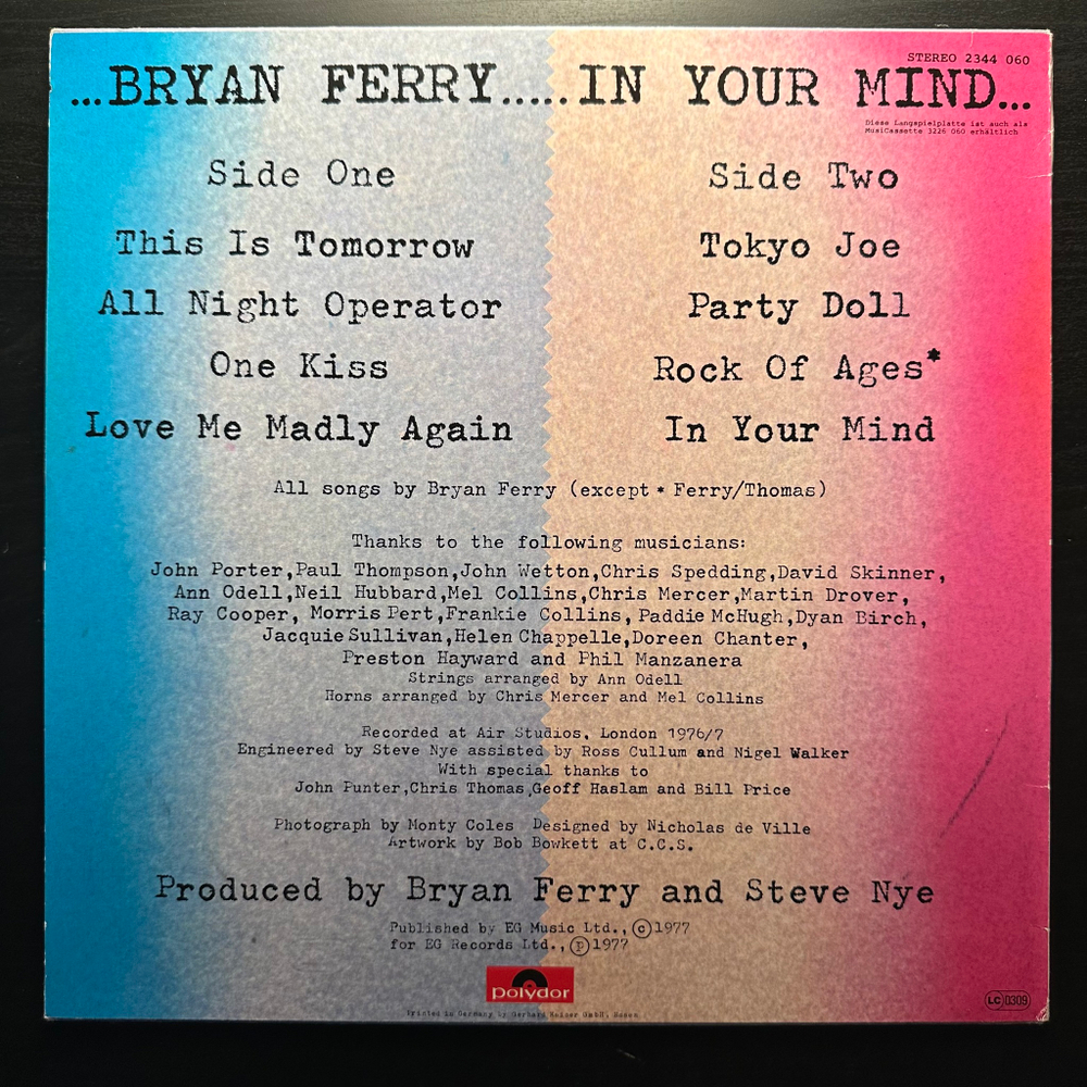 Bryan Ferry - In Your Mind (Германия 1977г.)