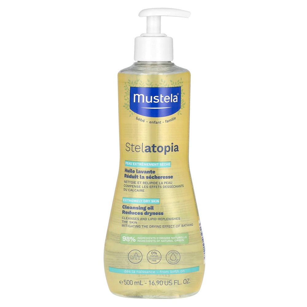 Mustela, Stelatopia, очищающее масло с подсолнечником, для очень сухой кожи, без отдушек, 500 мл (16,9 жидк. унц.)