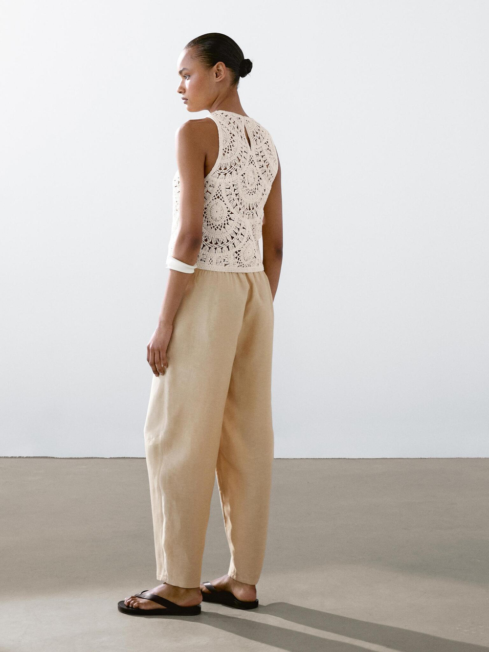 Massimo Dutti Брюки свободного кроя из смесового льна, песочный