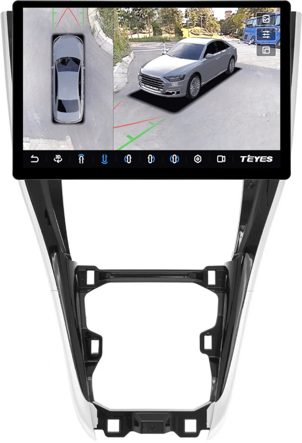Магнитола для Toyota Harrier 3 XU60 2013-2017 (большая рамка) - Teyes CC3-2K-360 монитор 13" 2K QLED на Android 10, 6Гб+128Гб, CarPlay, 4G SIM-слот, 4 камеры в комплекте