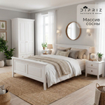 Кровать 160х200, Боцен, двуспальная, из натурального дерева, массив сосны, белый, Dipriz