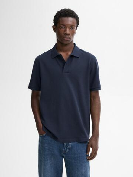 Massimo Dutti Поло из рельефного хлопкового пике, синий