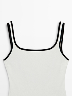 Massimo Dutti Комбинированный купальник из рельефной ткани, белый