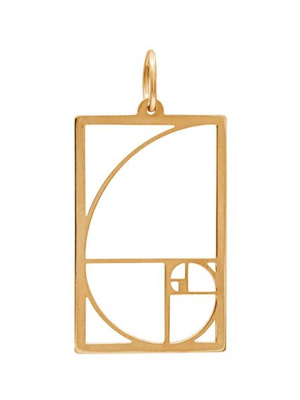 Фото подвески золотое сечение в квадратном контуре из серебра с позолотой, вид спереди