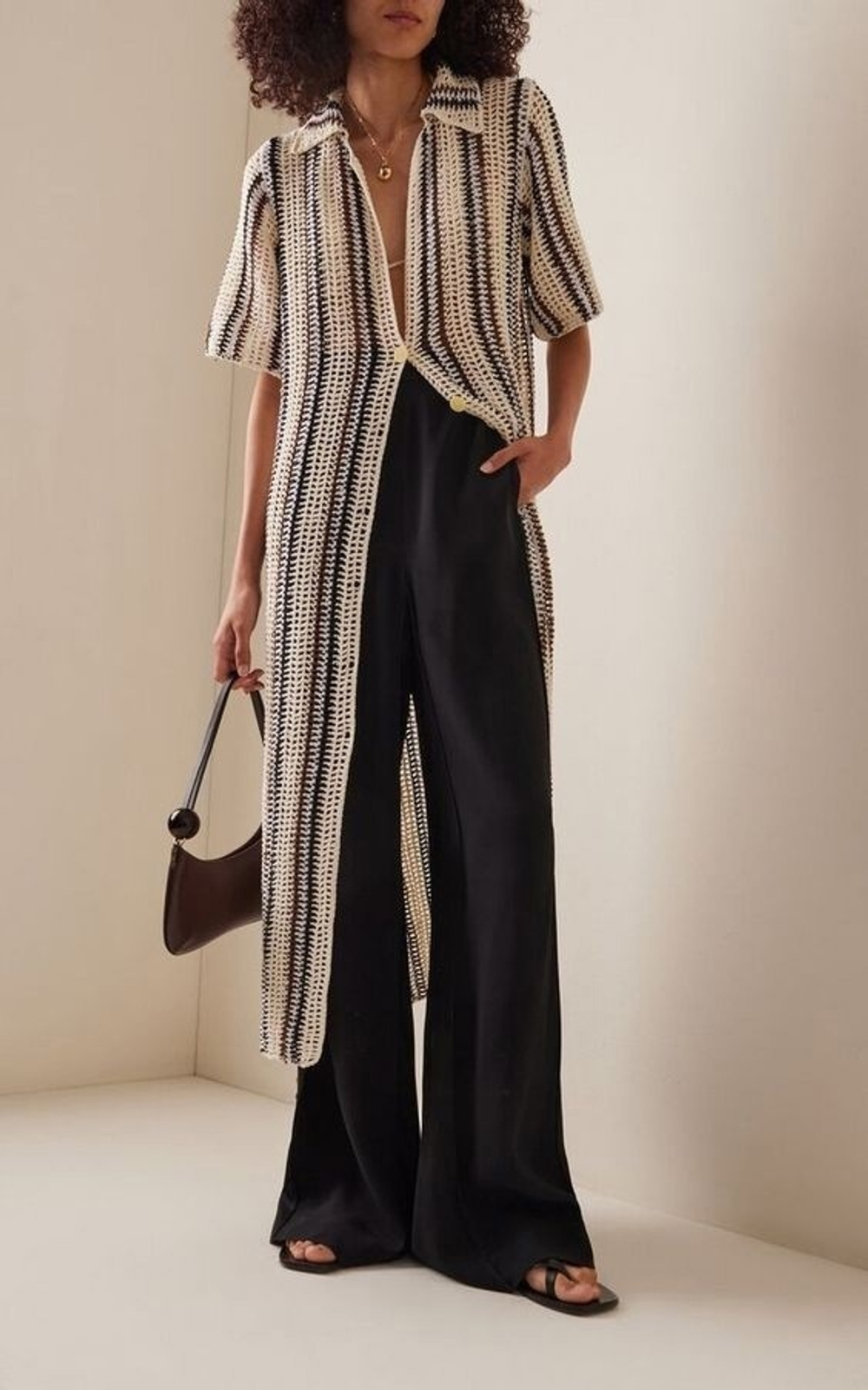 Сетка ТРИКОТАЖНАЯ черная/молоко ПОЛОСКИ