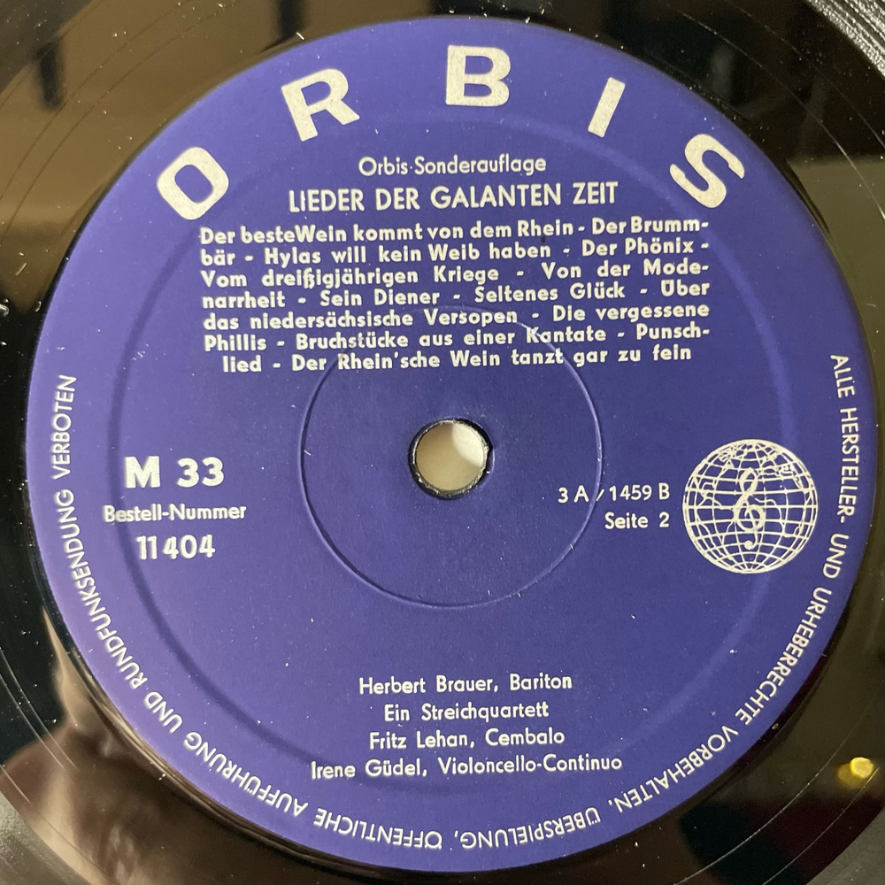 Винтажная виниловая пластинка LP Herbert Brauer Херберт Брауэр, Lieder Der Galanten Zeit (Германия 1973)