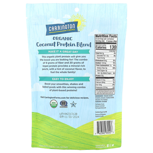 Carrington Farms, Смесь органических кокосовых белков, 340 г (12 унций)