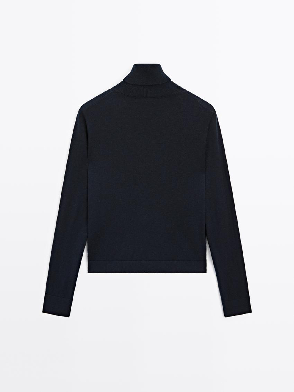 Massimo Dutti Свитер из смесовой шерсти с высоким воротником, темно-синий