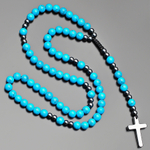 Бусы из камней гематита и бирюзы с крестом из гематита "Rico la Cara" AMX000118