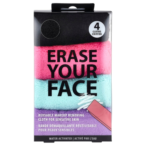 Erase Your Face, Многоразовые салфетки для снятия макияжа, разные цвета, 4 салфетки