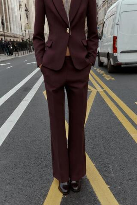 ZARA БРЮКИ ПРЯМОГО КРОЯ, БУРГУНДИ