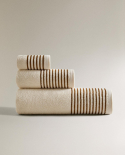 Zara Home - Банное полотенце с бордовым поясом, белый, 90х150 см