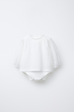 ZARA ОДНОТОННАЯ РУБАШКА-БОДИ, ЖЕЛТОВАТО-БЕЛЫЙ