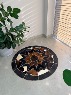 Ковер круглый натуральный на пол / Телячья шкура / 140см