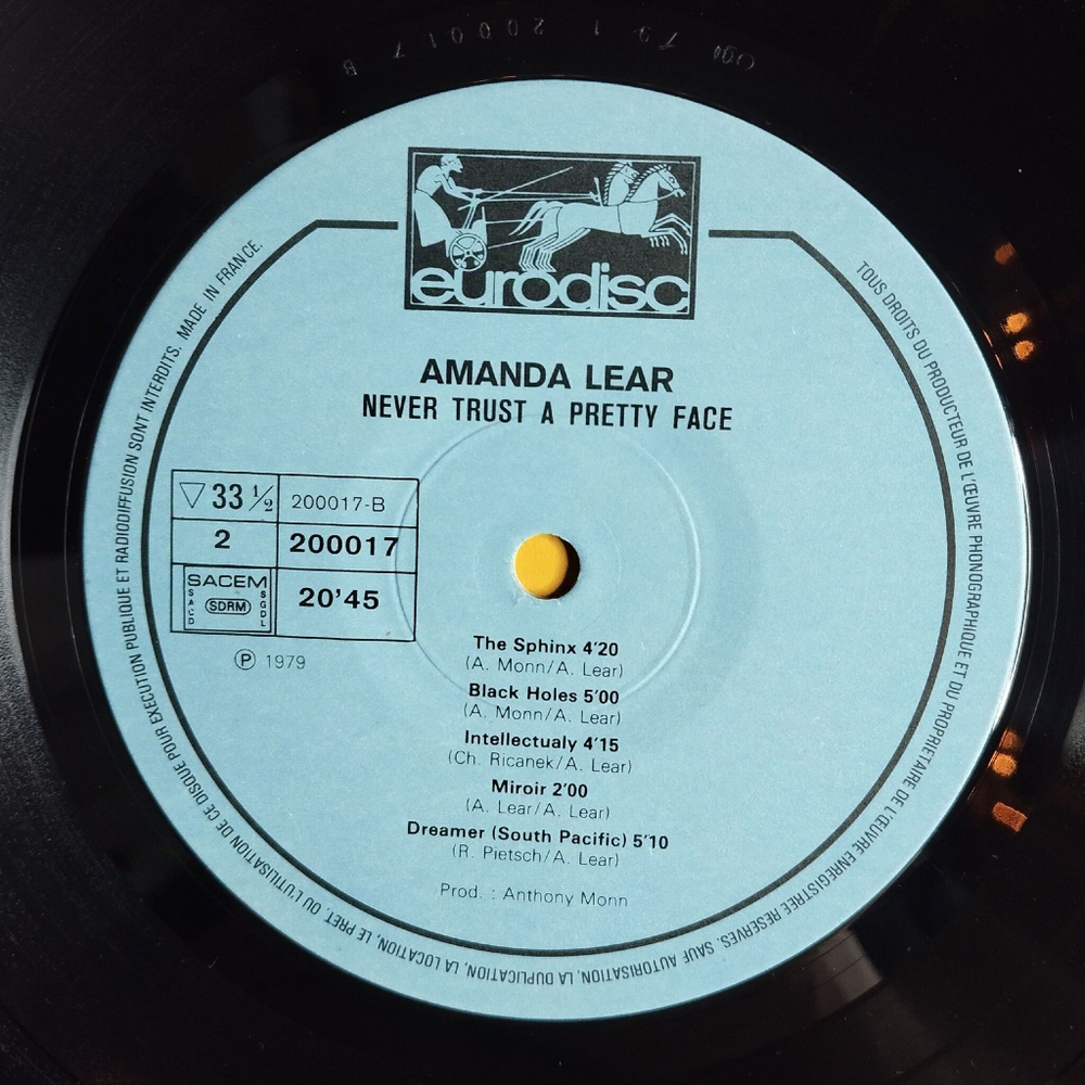 Винтажная виниловая пластинка LP Amanda Lear Never Trust A Pretty Face (France 1979)