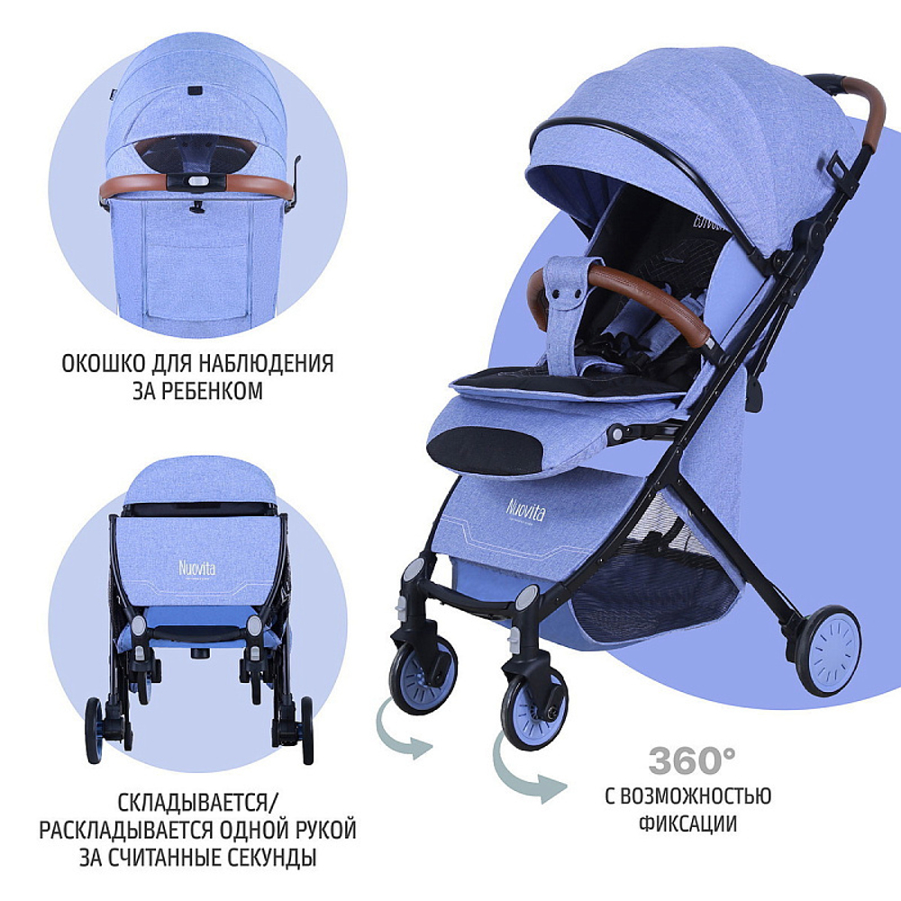 Детская прогулочная коляска Nuovita Giro Lux Denim, Nero / Джинсовый, Черный