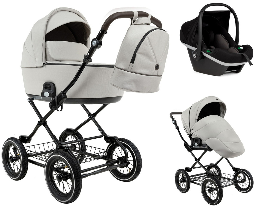 Детская коляска Roan Bass Next Classic d12 2.0 3 в 1 с автокреслом Tutis Elo Black BNC/84/2 Marzipan/Black/руч.Cappuccino