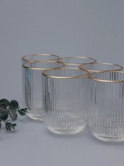 Набор ребристых стаканов для воды, 6 шт. с золотой каймой