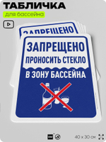 Табличка для бассейна "Запрещено проносить стекло", на пляж, для общественной и частной зоны отдыха, информационная, 40х30 см, Silver Plane x Айдентика Технолоджи