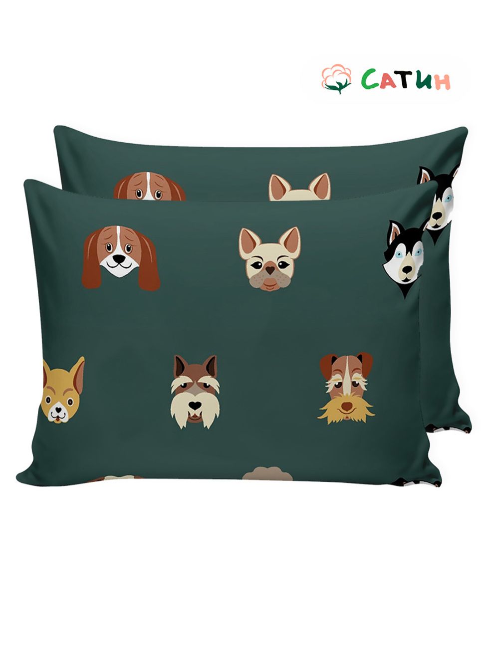 Наволочка комплект 2шт сатин Milky Garden "Dogs " 50x70 см на молнии