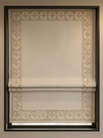 Римская штора Aisa арт. Lux blackout col. 21 с декоративным бордюром Nope Pampas-005 и карнизом