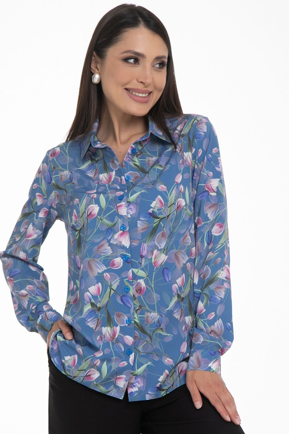 Рубашка Жаклин (тюльпаны, блу) Diolche