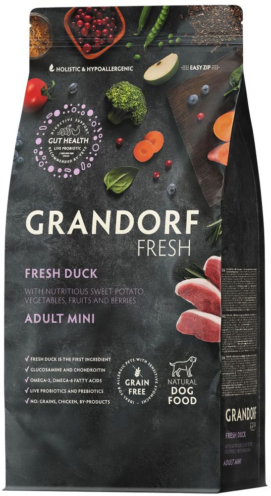 Grandorf Fresh 3кг Holistic Medium&amp;Maxi Duck&amp;Sweet Potato Сухой корм для собак средних и крупных пород, свежее мясо утки с бататом