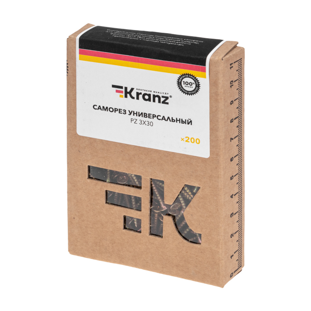 САМОРЕЗ УНИВЕРС.KRANZ 3Х30, ЖЕЛТ.ЦИНК, КОРОБ (200 ШТ./УП.)