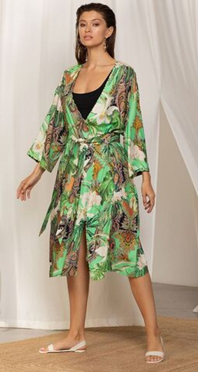 Халат из поливискозной ткани с тропическим принтом (Размер: XL-XXL) (Цвет: зеленый)