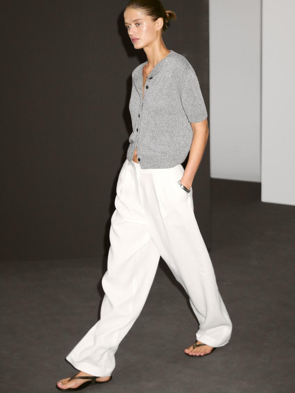 Massimo Dutti Кардиган из смесового хлопка с короткими рукавами, серый