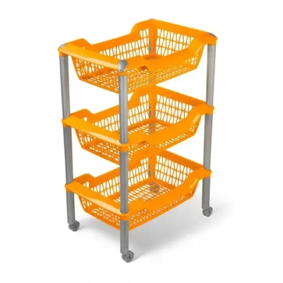 Этажерка универсальная Джета 3 корзины на колесиках оранжевая С735ОРЖ (комплект 4 шт)