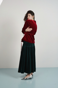 Рубашка на запах из бархата, "Вишневый пунш"