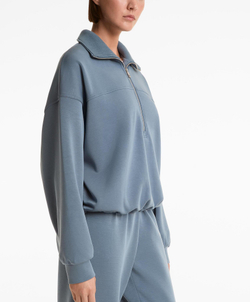 Oysho Толстовка с застежкой-молнией на половину длины с начесом из модала, стальной синий