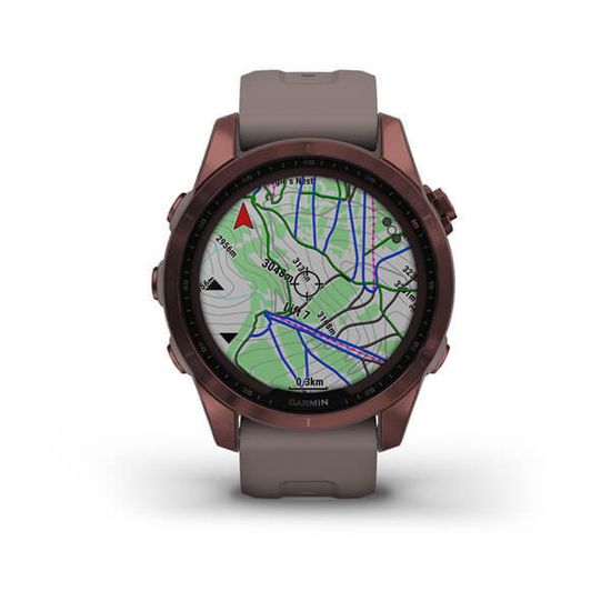 Умные часы Garmin Fenix 7S Sapphire Solar титановый темно-бронзовый с сланцево-серым силиконовым ремешком