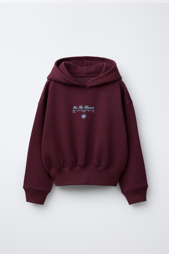 ZARA ХУДИ JOGGING С НАДПИСЬЮ И КАПЮШОНОМ, БУРГУНДИ
