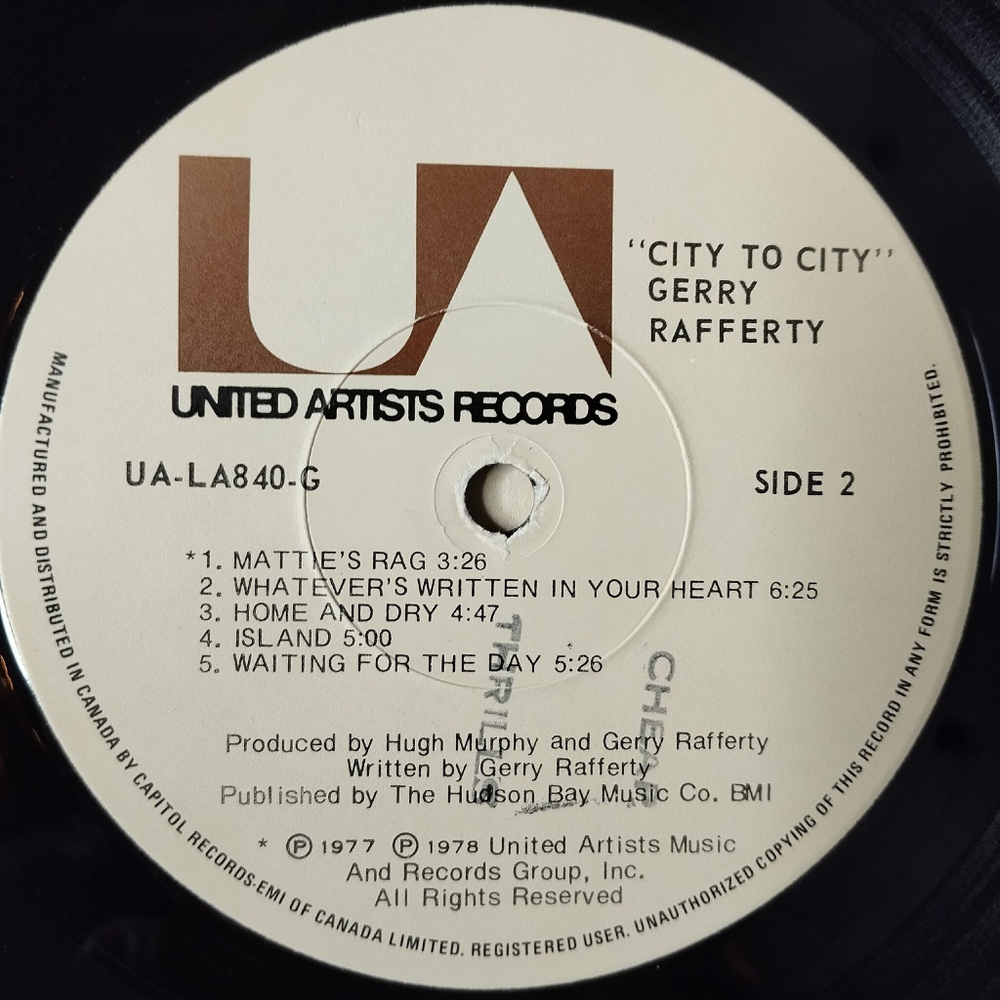 Винтажная виниловая пластинка LP Gerry Rafferty City To City (Canada 1978)