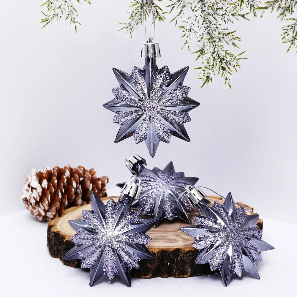 Ёлочные игрушки «Таинственное очарование» Звезда остроконечная 6 см (набор 4 шт), графит