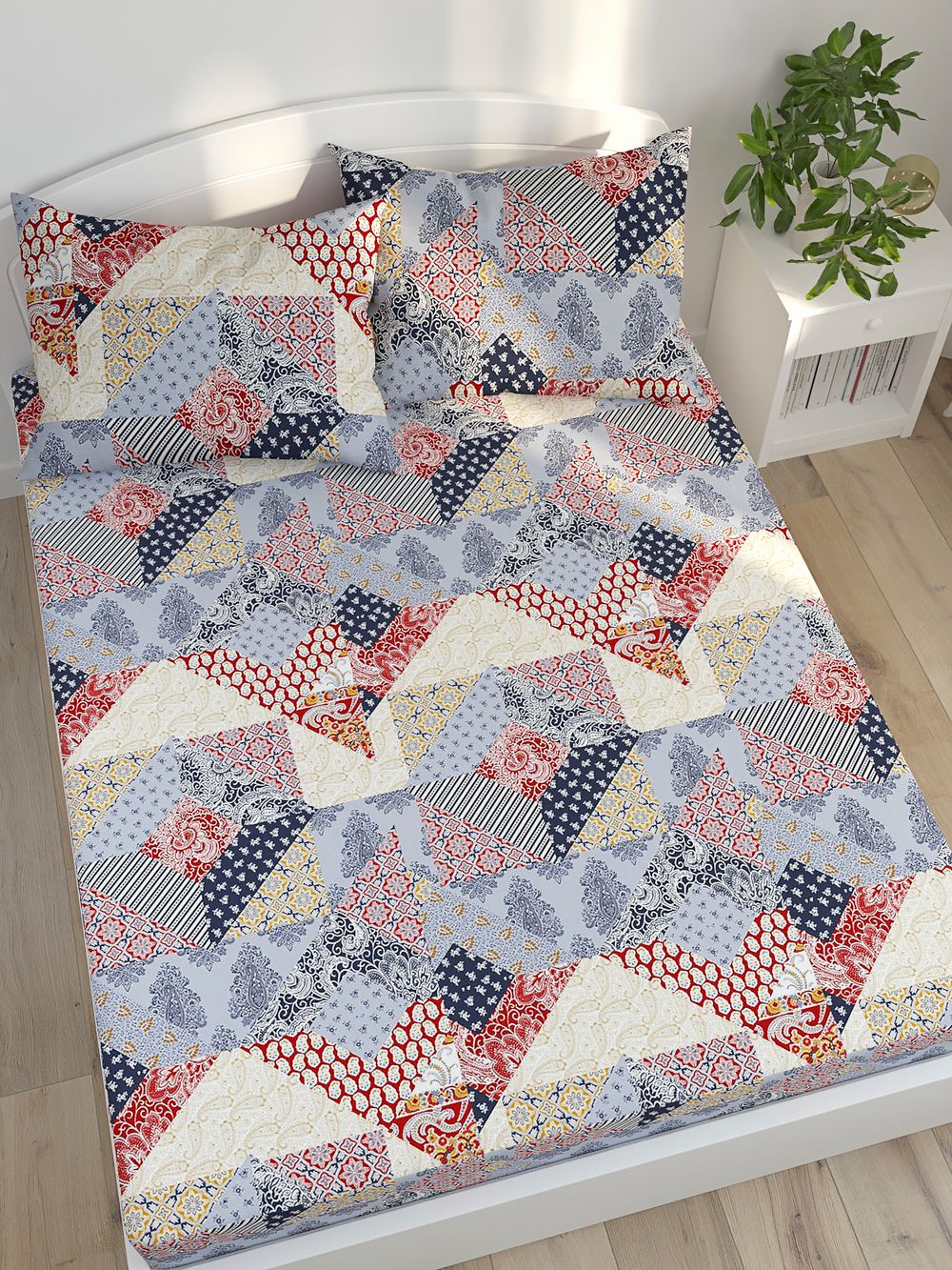 Постельное белье Сказка "Пэчворк" евро Наволочка 50х70 см 2 шт Простынь на резинке 180х200 см Пододеяльник 200х215 см, перкаль