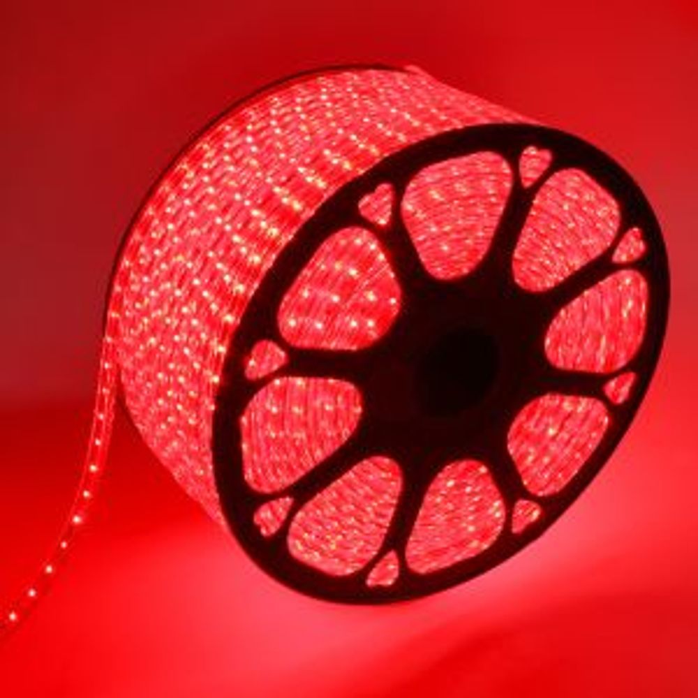 Лента светодиодная 220В, SMD2835, 4,8Вт/м, 60 LED/м, Красный, 10х7мм, 100м, с кабелем питания, IP67
