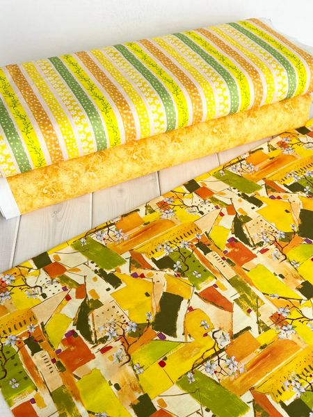 ЯПОНСКАЯ АБСТРАКЦИЯ, ЖЕЛТЫЙ, ЗЕЛЕНЫЙ - 100% хлопок 3