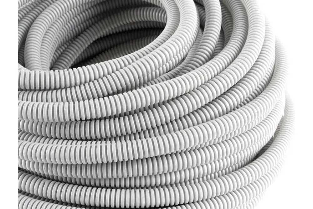 Труба гофрированная ПВХ 20 мм гибкая легкая с зондом серая 25 метров с протяжкой для прокладки кабеля и электропроводки
