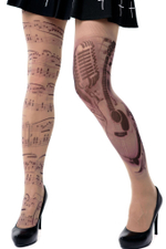 Колготки +size с принтом в виде нот и гитары (Размер: XL-XXL-XXXL) (Цвет: бежевый)