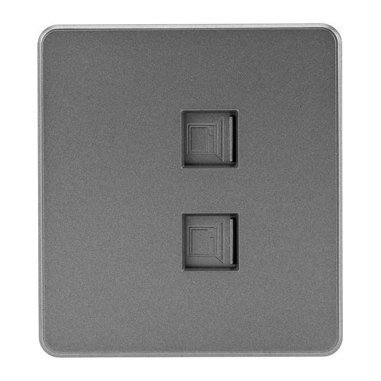 Розетка ROUND компьютерная двойная RJ45+RJ45 кат6 с/у титан KRANZ