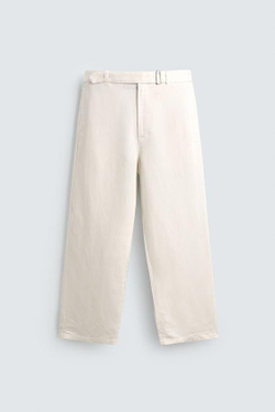 ZARA БРЮКИ RELAXED FIT ИЗ ВИСКОЗЫ И ЛЬНА С РЕМНЕМ, ЭКРЮ